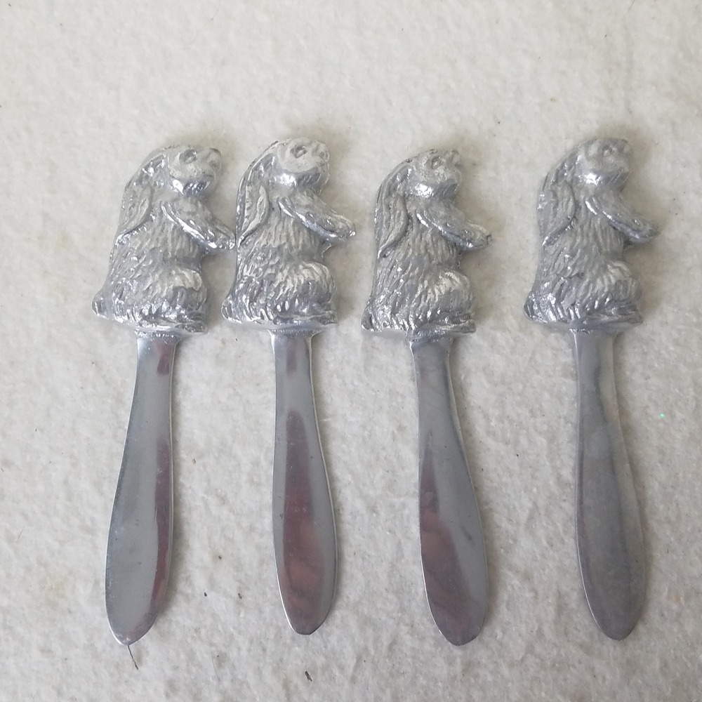 Bunny Rabbit Butter Spreaders Cheese Knives Easter Spring Set of 4 Silver Tone